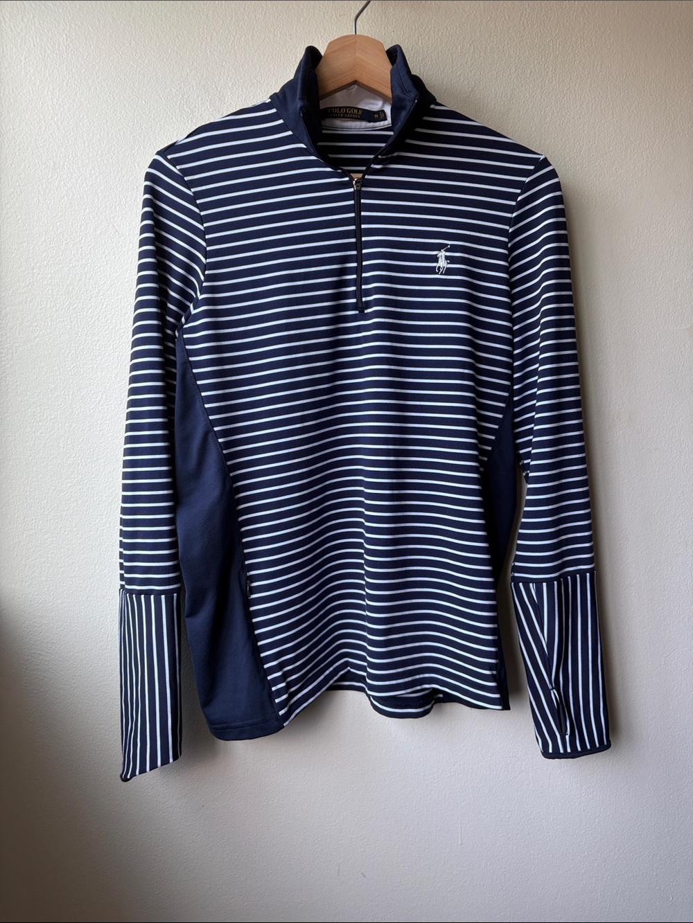 Polo Golf Ralph Lauren Women’s Blue and White Striped  1/4 Zip Size Medium